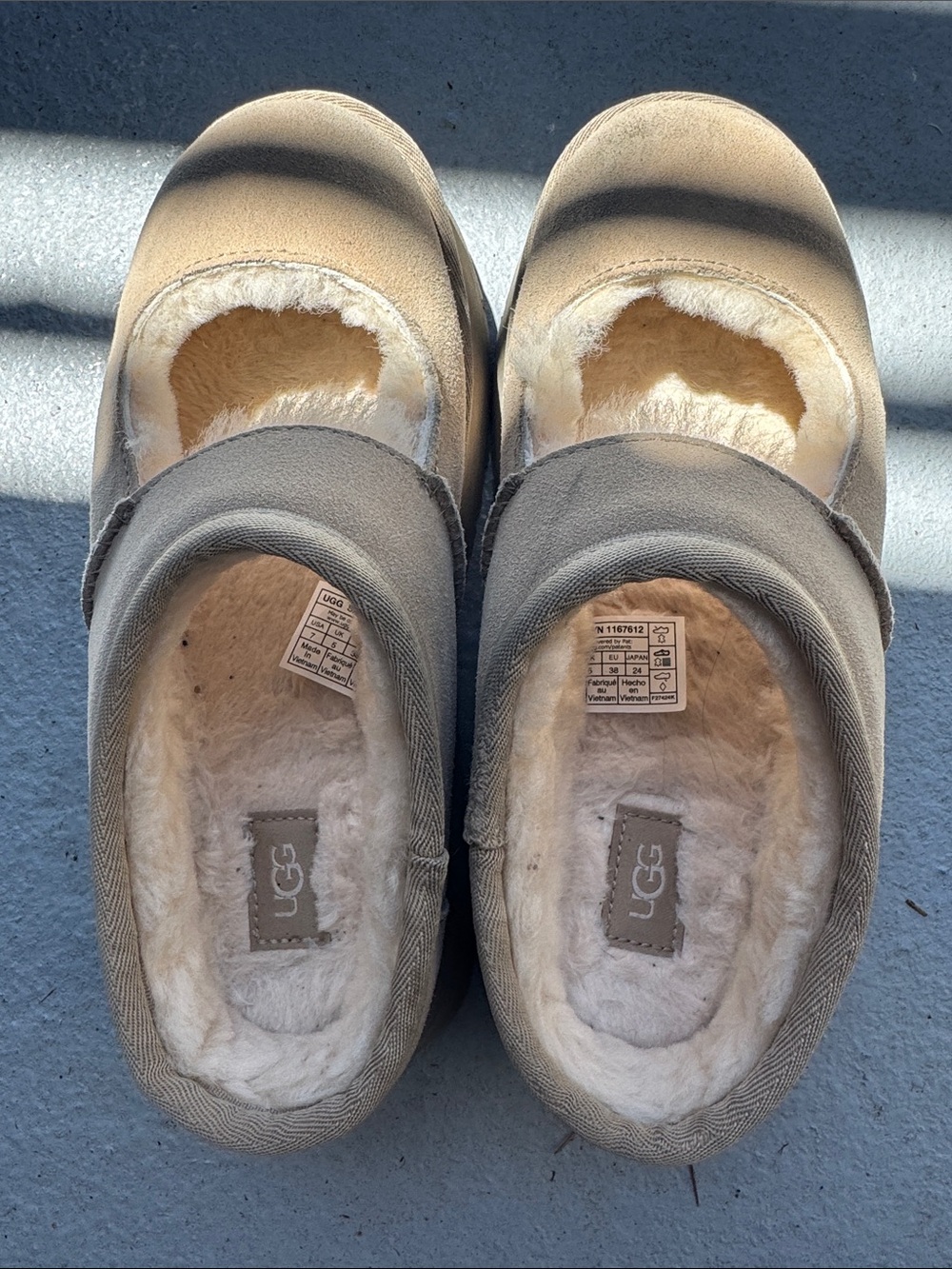 UGG Women's Shearling-Lined Slip-On Mules in Gray and Tan